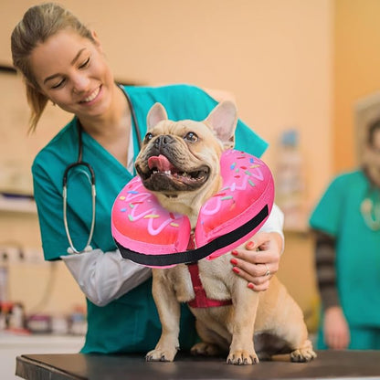 Katoggy Inflatable Dog Cone Collar for Dogs After Surgery, Soft Adjustable Blow up Donut Dog E-Collar for Small Medium Large Dog and Cats,Pink Donut