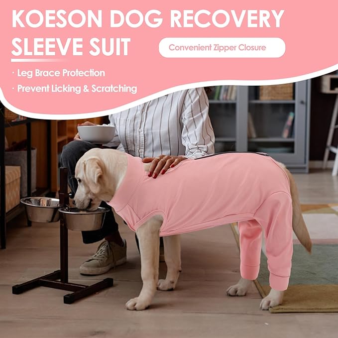 KOESON Dog Recovery Suit Hind Leg, Recovery Sleeve for Female Male Dogs, Pet Leg Sleeve to Stop Licking, Pet Rear Leg Wound Cover, Dog Spay Onesie for Wound Heal Care
