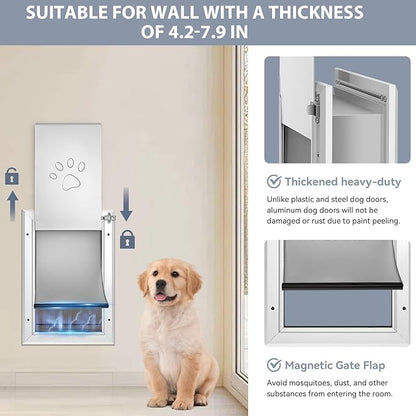 [Petoasis] 3-Flaps Dog Door for Wall, Rust Proof Aluminum Alloy Frame, Extreme Weather Dog Door Can Block Wind, Snow, and Rainwater Intrusion (Silvery White, XL for Wall)