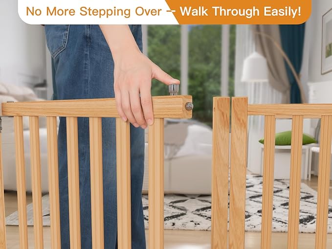 YOCAN Paint-Free Wooden Freestanding Dog Gates with Door for The House,Doorways, Stairs,Wood Dog Fences Indoor Pet Gate,Step Over Fence-6 Panel
