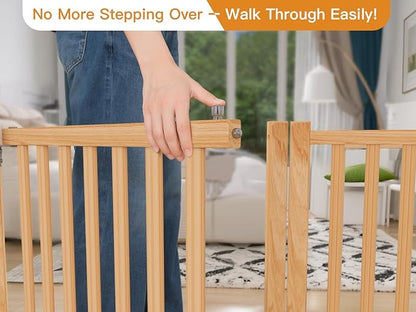 YOCAN Paint-Free Wooden Freestanding Dog Gates with Door for The House,Doorways, Stairs,Wood Dog Fences Indoor Pet Gate,Step Over Fence-8 Panel
