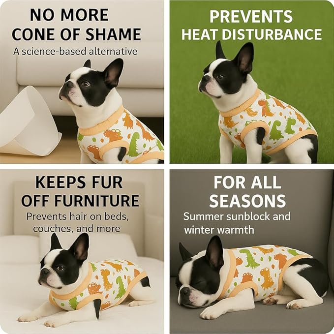 PetWarm Dog Surgery Recovery Suit Male Neuter, Recovery Suit for Dogs, Dog Recovery Shirt Abdominal Wounds Bandages Substitute E-Collar and Cone, Dinosaur Pattern, Yellow, S