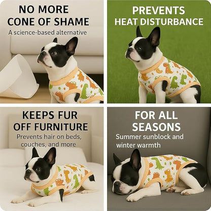 PetWarm Dog Surgery Recovery Suit Male Neuter, Recovery Suit for Dogs, Dog Recovery Shirt Abdominal Wounds Bandages Substitute E-Collar and Cone, Dinosaur Pattern, Yellow, S