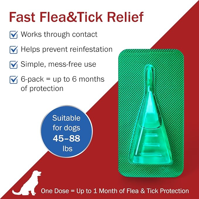 Flea and Tick Prevention for Dogs, 6-Month Supply, Dog Flea Control, Repellent, 44–88 lbs, 24-Hour Protect, Flea Supplements for Dogs, Nutritional Supplements