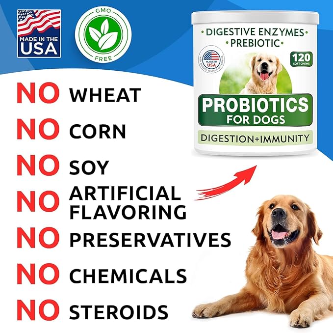 Bark&Spark Dog Probiotics & Digestive Enzymes (Gut Health) Allergy & Itchy Skin - Pet Diarrhea Gas Treatment Upset Stomach Relief, Digestion Health Prebiotic Supplement Dog Treats (240Ct Chicken)
