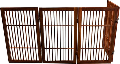Urnporium Pet Dog Gate Freestanding, Strong Durable Folding Wooden Fence, Portable Acacia Hardwood Safety Barrier for Indoor & Outdoor Use (Brown Pet Gate, 4 Panel 30" Tall)