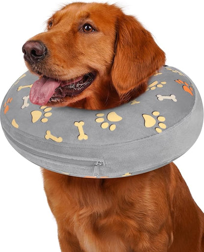 Inflatable Dog Pillow Cone Collar After Surgery, Donut Soft Neck Cone for Husky Border Collie Large Dogs, etc, Recovery E Collar to Stop Licking Grey