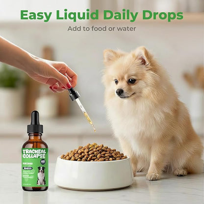 Dog Cough Relief - Collapsed Trachea Treatment for Dogs - Throat Calm Herbal Drops with Slippery Elm & Mullein - Trachea Supplement for Coughing & Airway Comfort