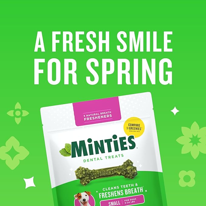 Minties Dog Dental Bone Treats, Tiny/Small Dental Dog Treats, 5-25 lbs, Clean Teeth, Fight Bad Breath, Removes Plaque and Tartar, 120 Count