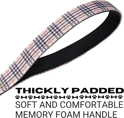EcoBark Dog Leash - Soft & Reflective Comfort Leash with Padded Handle - Safe, Strong, & Durable for Small, Medium or Large Dogs (Tan Plaid)