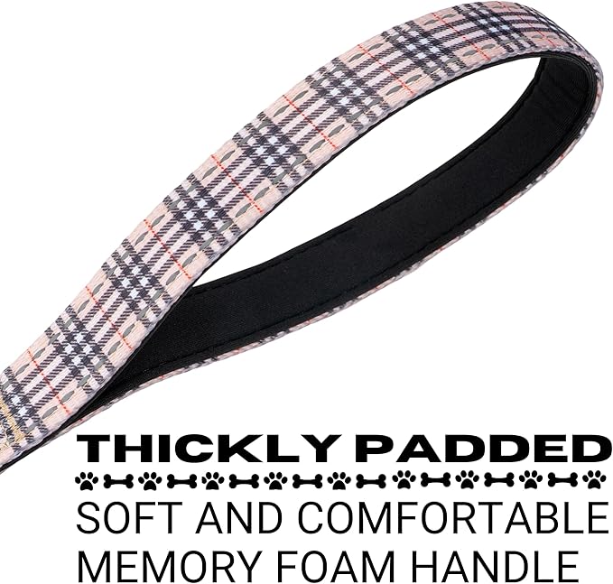 EcoBark Dog Leash - Soft & Reflective Comfort Leash with Padded Handle - Strong Durable Heavy Duty - Training and Pulling for Small, Medium or Large Dogs (Tan Plaid)