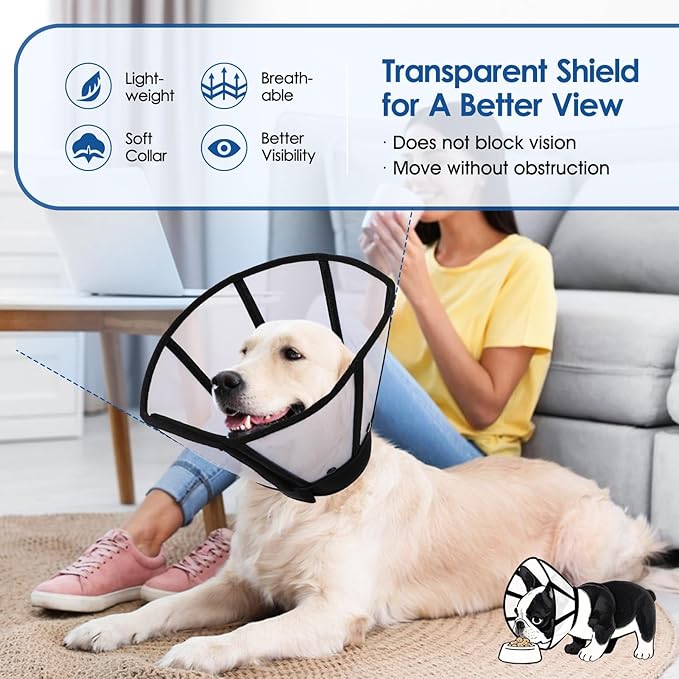 SUNFURA Dog Cones for Large Dogs, Soft Dog Cone to Stop Licking After Surgery, Detachable Pet Recovery E-Collar Alternative for Wound Healing, Black XL