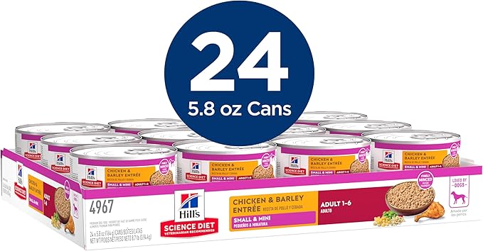 Hill's Science Diet Adult 1-6 Small & Mini Wet Dog Food, Chicken & Barley, 5.8 oz. Cans, 24-Pack