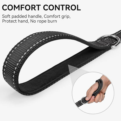 Joytale Dog Leash, 4 FT Double-Sided Reflective, Padded Handle Nylon Heavy Duty Leashes for Medium & Large Dogs Walking, Black