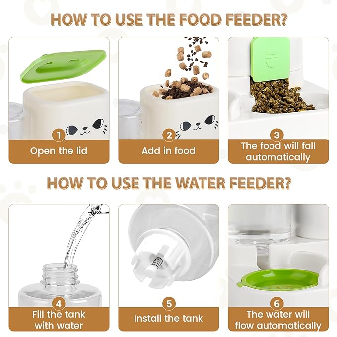 2-in-1 Gravity Pet Feeder & Water Dispenser for Cats Dogs - Large Capacity Cat Food Station with Water Bowl, Travel-Friendly (Green)