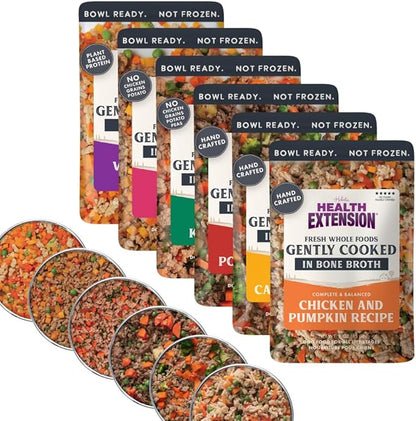 Health Extension Gently Cooked Grain-Free Variety Pack Dog Food, Human-Grade & Shelf-Stable with Superfoods, Supports Digestion, Immunity, Skin & Coat, 3 oz Pouch (Pack of 10)