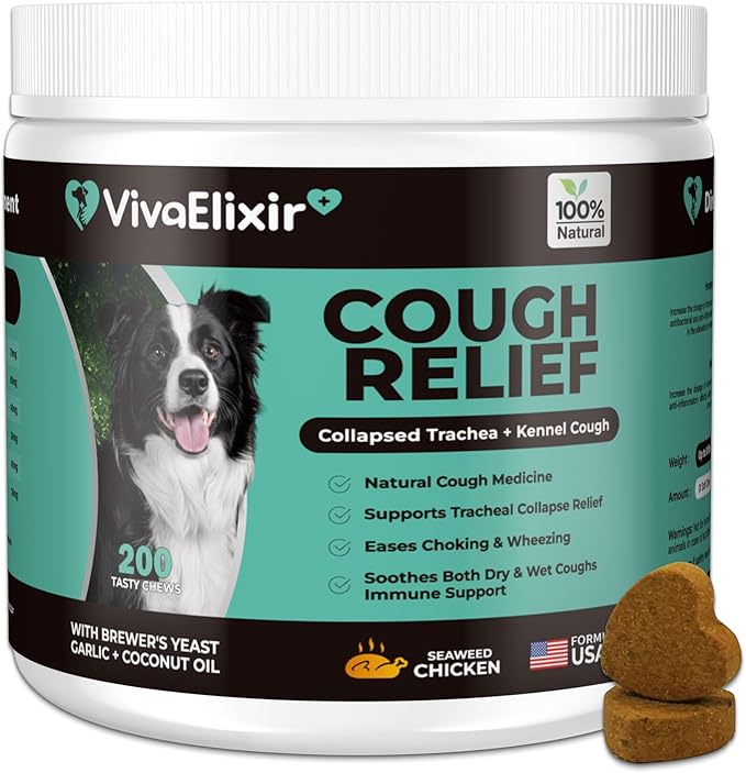 Kennel Cough Medicine for Dogs – Natural Respiratory Support | Helps Soothe Tracheal Collapse, Dry & Wet Cough, Choking & Wheezing | Honeysuckle, Licorice, Lemon Balm 200 Chew