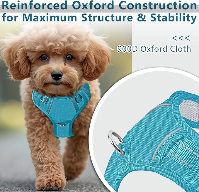 BARKBAY Dog Harness No Pull Oxford with ID Tag Pocket - Heavy Duty, Reflective, Easy Control for Large Dogs(Aqua Oxford,S)