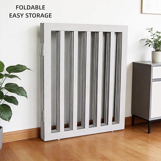 Dog Gate Indoor, Freestanding Dog Fence for The House, Doorways, Hallways,or Stairs,Pet Gate Foldable Wooden,Expandable 24" Height 3 Panels,Grey