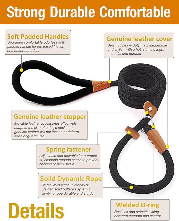 lynxking 6 FT Dog Leash Slip Lead 2 Pack Strong Heavy Duty Braided Dog Training Leash No Pull Training Lead Leashes for Medium Large and Small Dogs