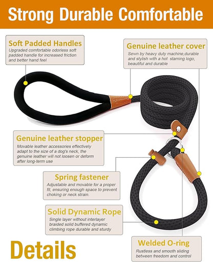 lynxking 6 FT Dog Leash Slip Lead 2 Pack Strong Heavy Duty Braided Dog Training Leash No Pull Training Lead Leashes for Medium Large and Small Dogs