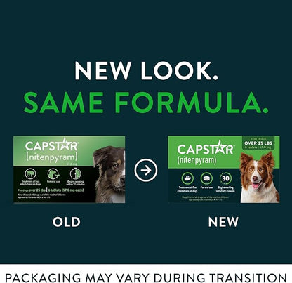 Capstar for Dogs (nitenpyram), Fast-Acting Oral Flea Treatment for Dogs Over 25+ lbs, Vet-Recommended Flea Medication Tablets Start Killing in 30 Minutes, 12 Doses (Includes Two 6-Count Boxes)