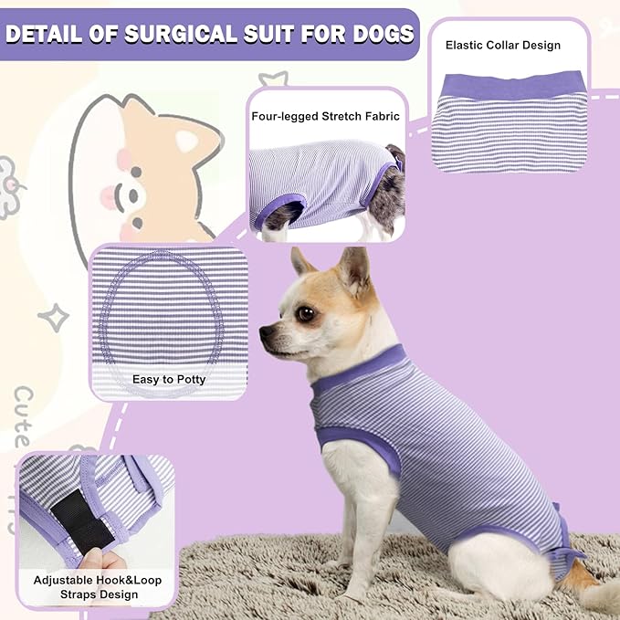 Dog Surgery Recovery Suit for Male Female, Spay Neuter Cone Alternative Surgical Onesie, Purple, X-Small