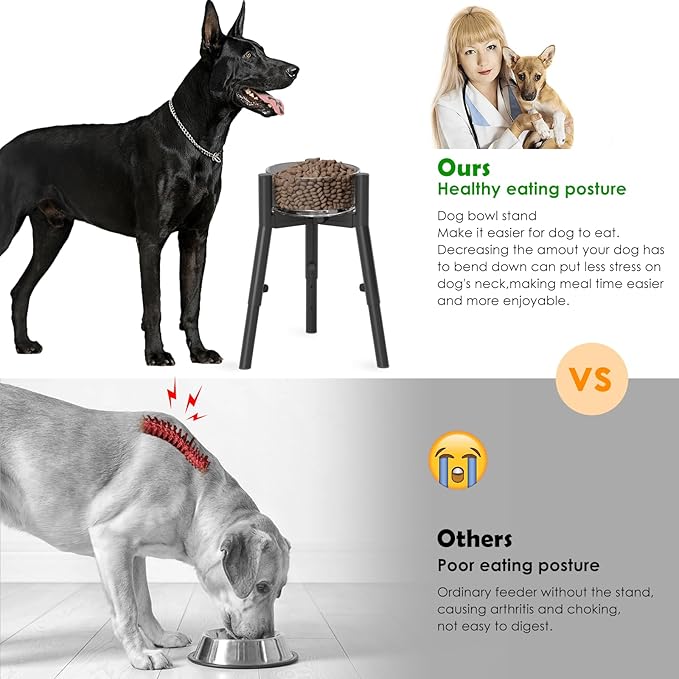 Dog Bowl Stand for Large Dogs, Adjustable Width & Height, Elevated Bowls for 7-10.7" Wide, 3 Height Adjustment, Tall Food and Water Holder, Single Holder, Bowl Not Included