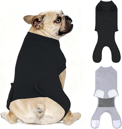 2 Packs Breathable Cotton Dog Recovery Suit for After Neuter Spay Abdominal Wounds Protector, Professional Anti-Licking Onesies for Male Female Pets Surgery Bandages, M Black Grey Pure