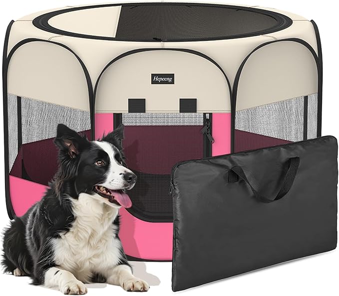 Portable Pet Puppy Dog Cat Playpen, 8-Panel Indoor/Outdoor Puppy Pen with Shade Cover & Travel Bag - Waterproof Dog Cat Tent