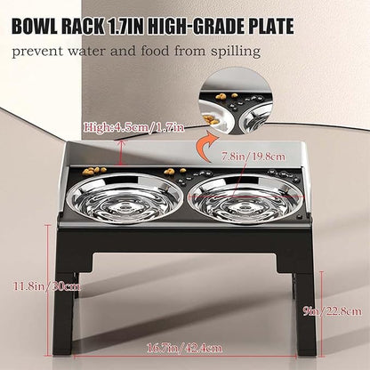 Marchul Elevated Dog Bowls, Raised Dog Food Water Bowl with 2 Thick Stainless Steel Bowls, 6 Height Adjustable, Non-Slip Stand, Spill-Proof for Medium Large Dogs (with Fence)