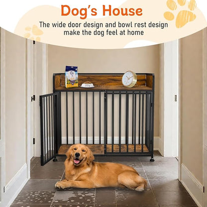 42 in Dog Crate Furniture, Medium Dog Kennel Indoor, Large Dog Kennel Indoor for Large Breed, Wooden Dog Cage Table Decorative for Small, Medium, Dog (Brown Wood & Black)