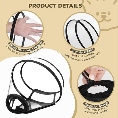 Dog Cone Collar for After Surgery,Transparent Dog Cones Alternative for Small Large Medium Size Dogs,Adjustable Depth Pet Recovery Collars,Elizabethan Collar for Dogs Stop Licking Wound(S)
