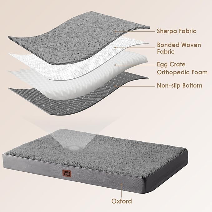 EHEYCIGA Orthopedic XL Dog Beds for Extra Large Dogs with Removable Washable Cover, Light Grey, 44x32