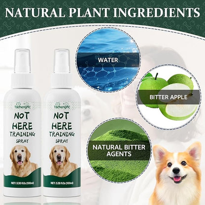 No Chew Spray for Dogs, Bitter Apple Deterrent to Stop Chewing, Licking and Biting on Furniture, Shoes and Plants, Alcohol Free Puppy Training Aid for Indoor and Outdoor Use, 2 Pack 100 ml