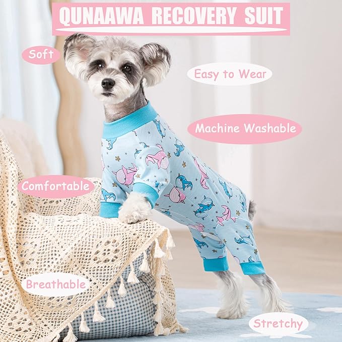 Dog Recovery Suit for Surgery Small Medium Dogs Onesie, Cute Soft Dog Pajamas Bodysuit Cone Alternative Prevent Licking Recovery Suit Female Male (Dolphins, Large)