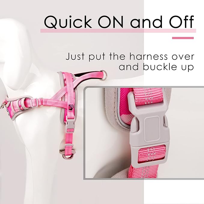 ADVENTUREMORE Small Dog Harness No Pull, Dog Halter Harness Adjustable Reflective Dog Vest Escape Proof Dog Harness with Easy Control Front Clip Handle for Training Walking XS Pink