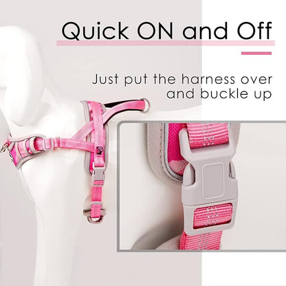 ADVENTUREMORE Small Dog Harness No Pull, Dog Halter Harness Adjustable Reflective Dog Vest Escape Proof Dog Harness with Easy Control Front Clip Handle for Training Walking XS Pink