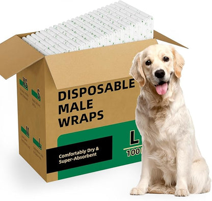 IMMCUTE Dog Diapers Male Large 100 Ct, Disposable Male Dog Wraps with Wetness Indicator, Super Absorbent Puppy Diapers Male, Comfortable Doggie Diapers Suitable for Medium to Large Breeds