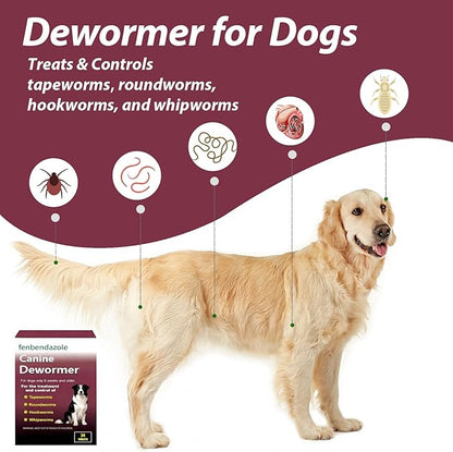 Fenbendazole Dewormer for Dogs & Puppies, Oral Treatment for Tapeworms, Roundworms, Hookworms and Whipworms, 24 Count