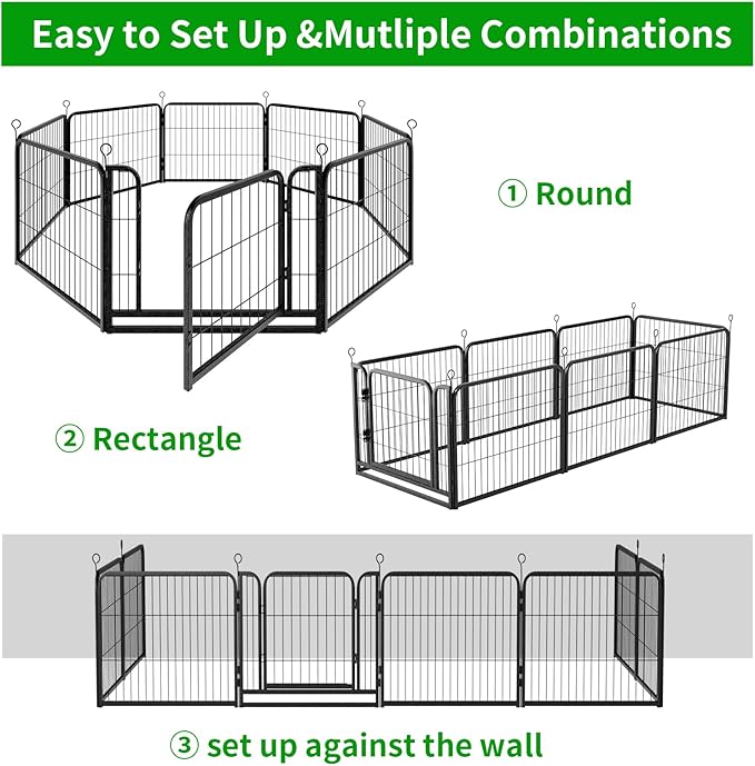 Kfvigoho Puppy Playpen 8 Panels Small Dog Fence Outdoor Indoor Use 24" Height Anti-Rust with Doors Portable Dog Play Pen for RV Camping Yard, Total 17FT, 25 Sq.ft, Snowy Black