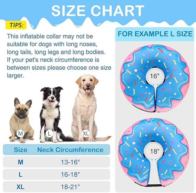 SCENEREAL Dog Cone Alternative After Surgery Donut Collar, Soft Pet Recovery Pillow Collar for Medium Large Dogs, Inflatable Adjustable Neck Collars to Prevent Licking, Donut M