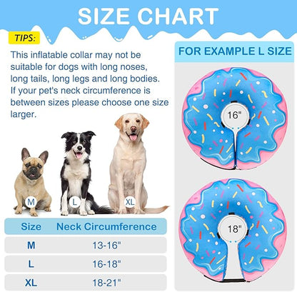 SCENEREAL Dog Cone Alternative After Surgery Donut Collar, Soft Pet Recovery Pillow Collar for Medium Large Dogs, Inflatable Adjustable Neck Collars to Prevent Licking, Donut M