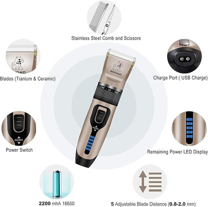 Dog Clippers for Grooming,Dog Grooming Kit for Heavy Thick Hair&Coats/Low Noise Rechargeable Cordless Hair Trimmer/Pet Shaver with Paw Trimmer for Small & Large Dogs Cats