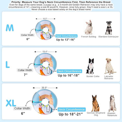 BEAUTYZOO Inflatable Dog Cone Collar Alternative After Surgery, Soft Donut Recovery E-Collar for Large & XL Dogs Girls Boys, Adjustable Pet Neck Cone to Stop Licking Wounds, Light Blue L