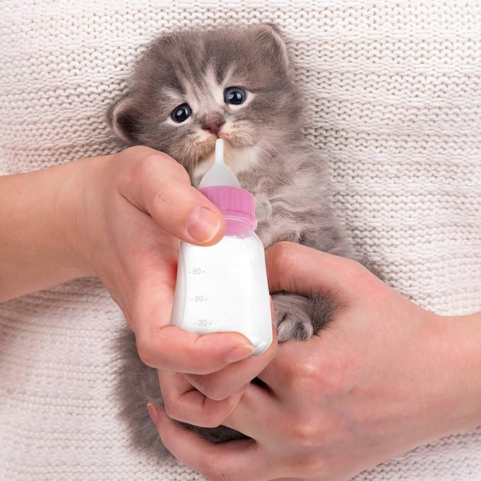 POPETPOP Pet Bottle Kits- Kitten Puppy Bottle Cat Feeding for Rabbits, Puppy Milk Feeder Small Pet Feeding Tool (Pink)