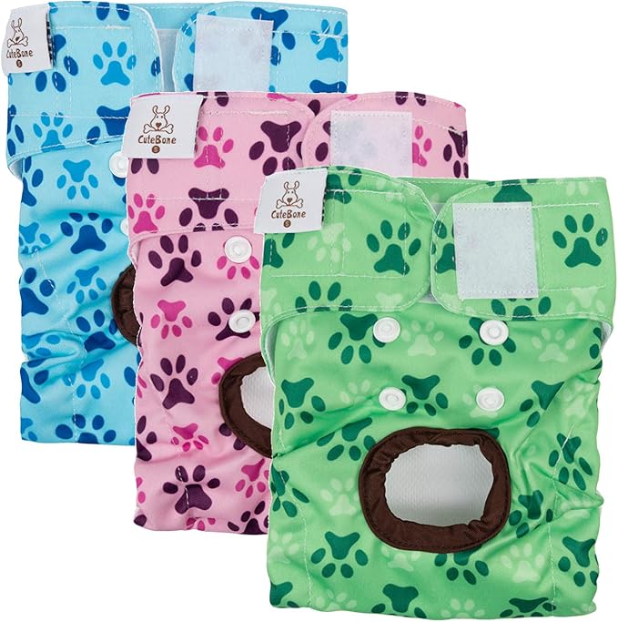 CuteBone Dog Diapers Female Washable Small Medium Large 3 Pack Reusable Doggie Diapers Puppy Period Pants for Doggy Heat Cycle Peeing