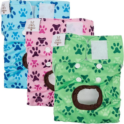 CuteBone Dog Diapers Female Washable Small Medium Large 3 Pack Reusable Doggie Diapers Puppy Period Pants for Doggy Heat Cycle Peeing