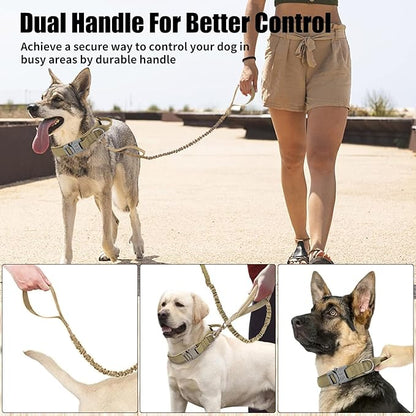 Tactical Dog Collar Leash Set, Adjustable Military Training Nylon Collar Dog Training with Control Handleand Metal Buckle, Dog Collar for Medium Large Dogs (Brown,M)