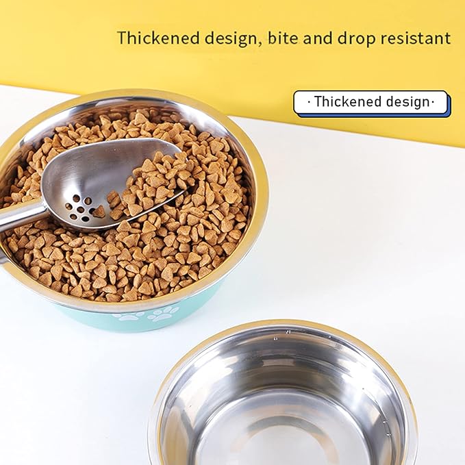Stainless Steel Dog Bowls 2 Pack Small Medium Dogs Feeding Food Water Bowl with Non-Slip Silicone Sole, Stainless Steel Dog Dishes Elevated Raised Pet Feeder(Green+Grey, M(3.6 Cups)